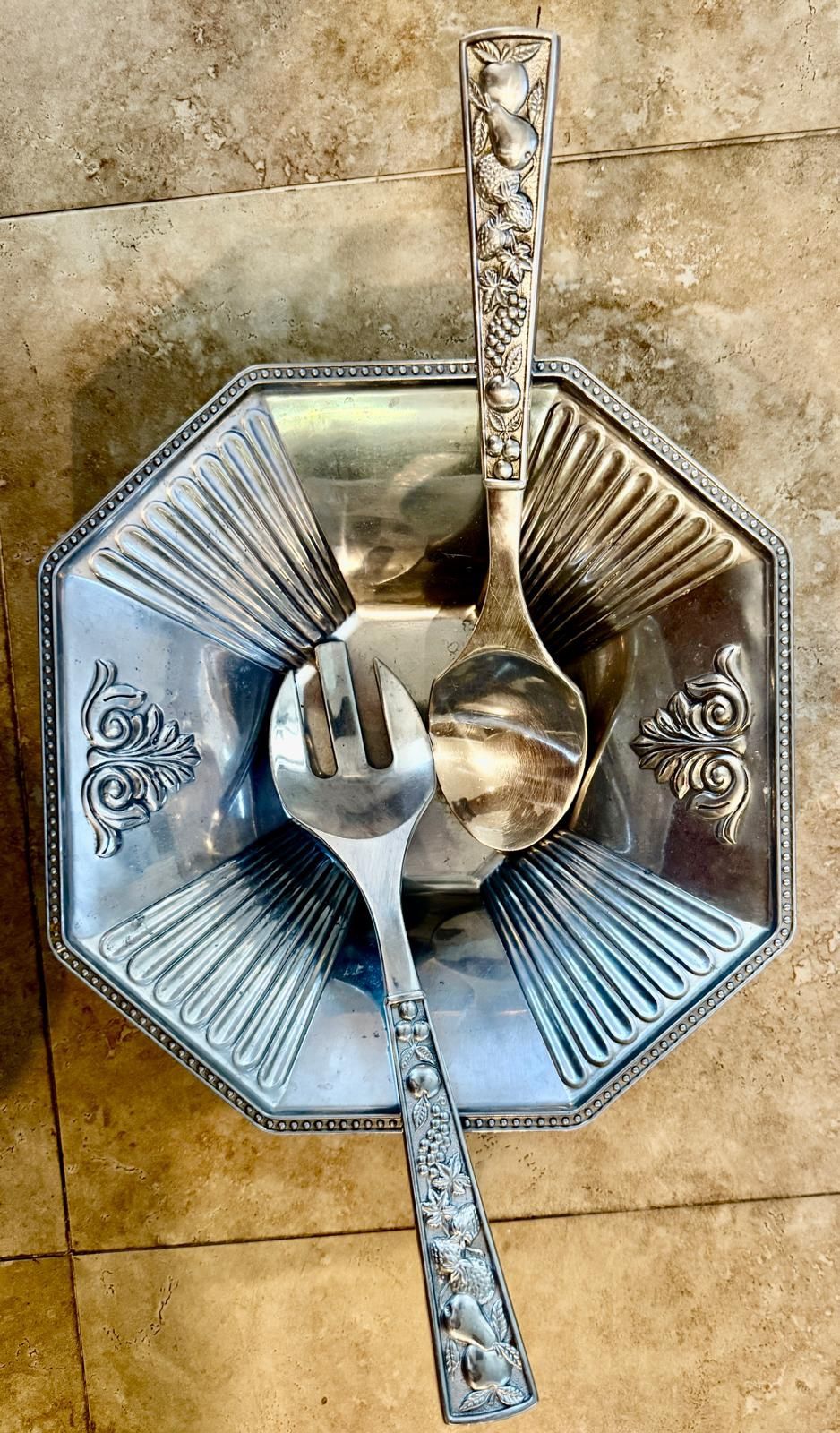 Salad Bowl With Serving Spoons