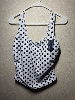 Summertime White Polka Dot Tankini Top L