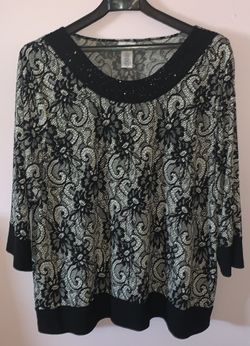 Jaclyn Smith Black Sequin Collar Silky Soft Ladies Top Sz2X