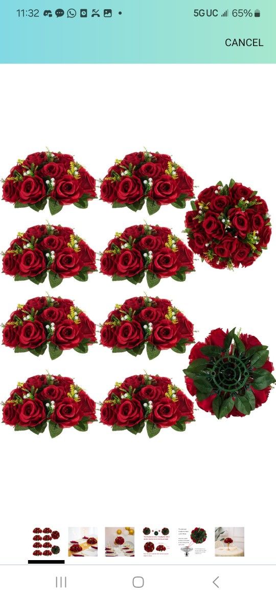 BLOSMON Flower Balls Wedding Rose Centerpieces: 10 Pcs Crimson Fake Flowers Kissing Balls Decor Artificial Floral Arrangements Flower Bouquet of Roses