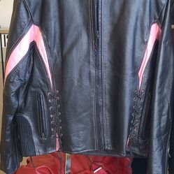 Leather Jacket Black Pink Strip 