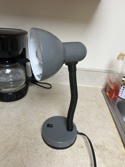 Simple Designs 14.25 in. Gray Basic Metal Desk Table Lamp with Flexible Hose Neck, with LED Bulb

