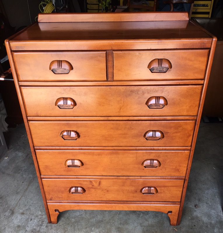 Vintage Solid Wood Americraft Furniture 5 Draw Dresser Bureau