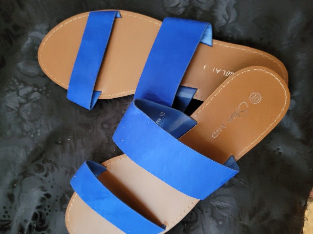 Ladies Slip On Flat Sandals Royal Blue (10) By Shoeland