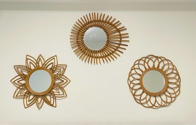 Set of 3 Boho bamboo mirrors