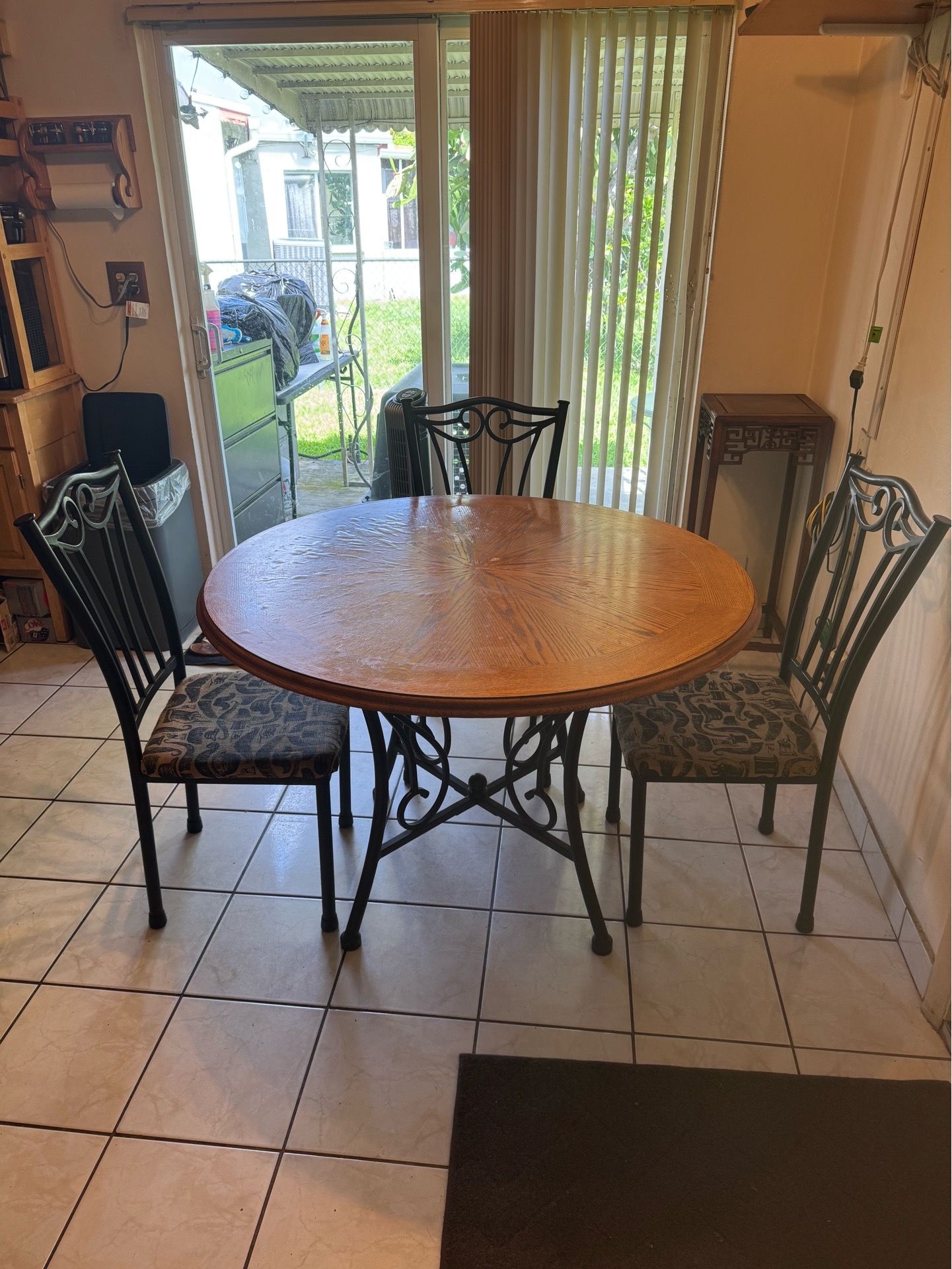 Round Wood and Metal Dining Set with 3 Chairs