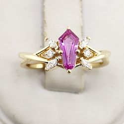 14k gold 0.84ct natural pink sapphire & lab diamond ring