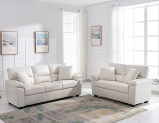 🔥NEW in Box 🔥 White Faux Leather sofa ( Couches ) set