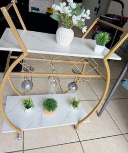 Gold Bar Cart with Marble Shelves. $50