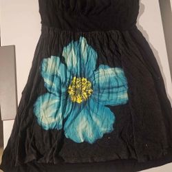 Black Strapless Flower Dress
