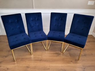 4 pieces Blue Velvet Dining Chairs Bundle Set