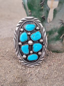 Old Pawn  Native  American Turquoise  Silver  Ring