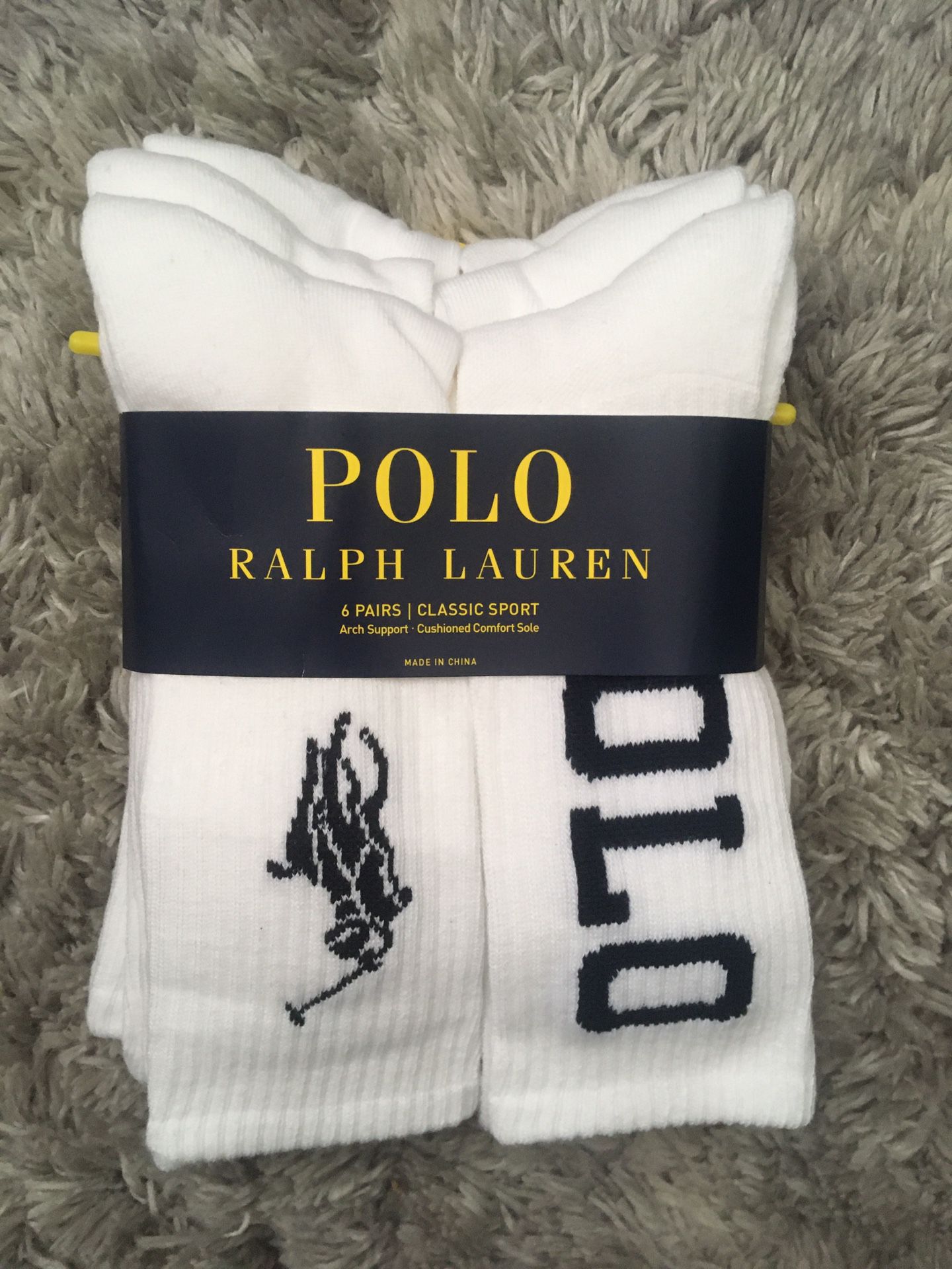 6 Pack Polo Ralph Lauren Big Pony Socks Classic Crew Socks Sz Large 10-13  White