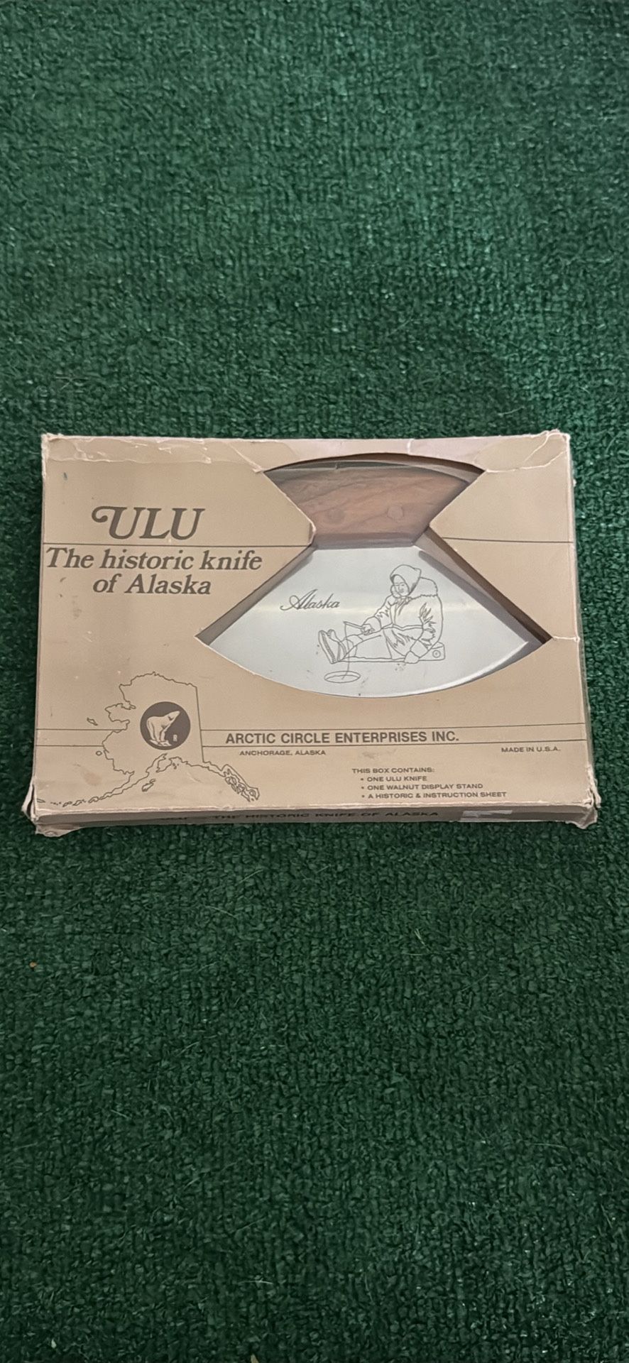 Vintage Alaska Ulu Legendary Knife Of The Arctic Chopper W/ Walnut Wood Stand