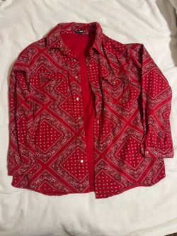 Red Bandana Print Jean Jacket Size Large - FashionNova