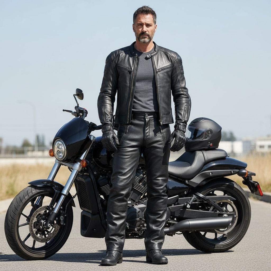 Mr S Men's Leather Motorcycle Over Pants Zip Snap Button Italy Size 34