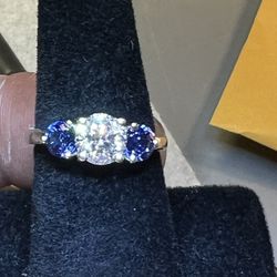 Platinum Diamond And Sapphire Ring