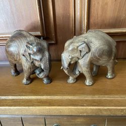 Carved Wood Lucky Elephants 