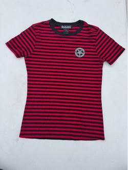 Blackcraft Red/Black Striped Logo Crew Neck Short Sleeve Women’s T-Shirt XS