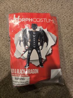 MorphCostumes Red/Black Dragon Costume Set S Polyester Jumpsuit Mask Wings Tail