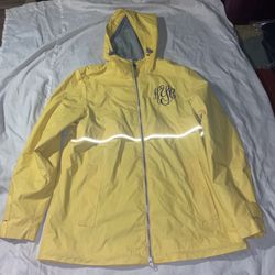Yellow Hooded Women's Jacket Charles River Ladies Medium Size Rain Coat Good
