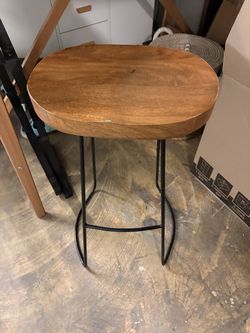 Modern Wood & Black Metal Counter Stool / Accent Stool.