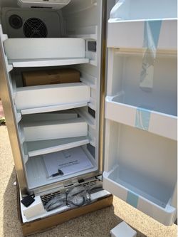 AVALLON 15 inch wide 3.3 cu ft outdoor compact refrigerator w LED light and right swing door brand new pickup only