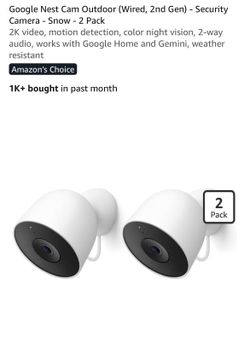 Google Nest Cam Outdoor (Wired, 2nd Gen) - Security Camera - Snow - 2 Pack