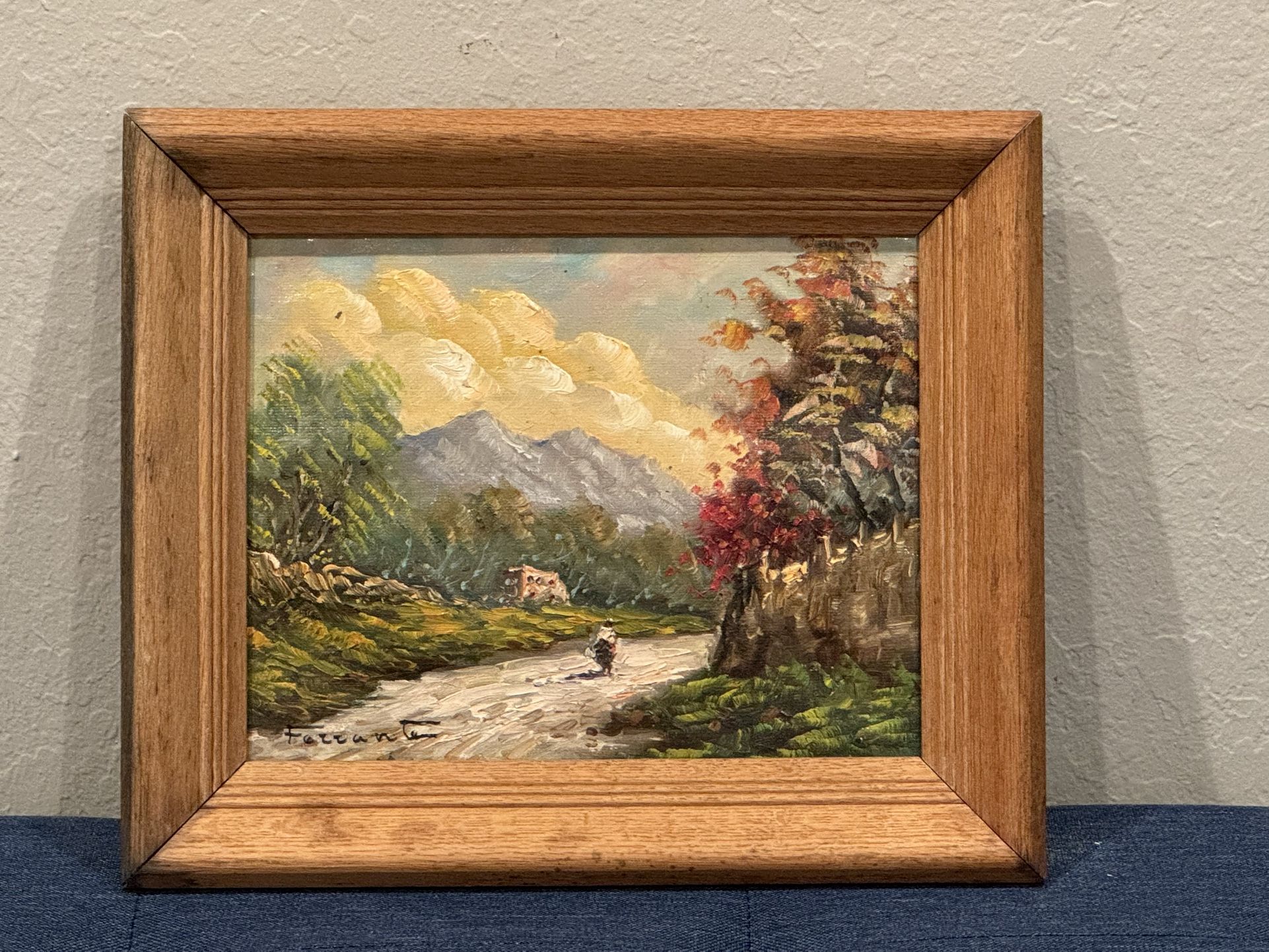Antique c1940 Mountain Landscape Oil Painting signed Ferrante
