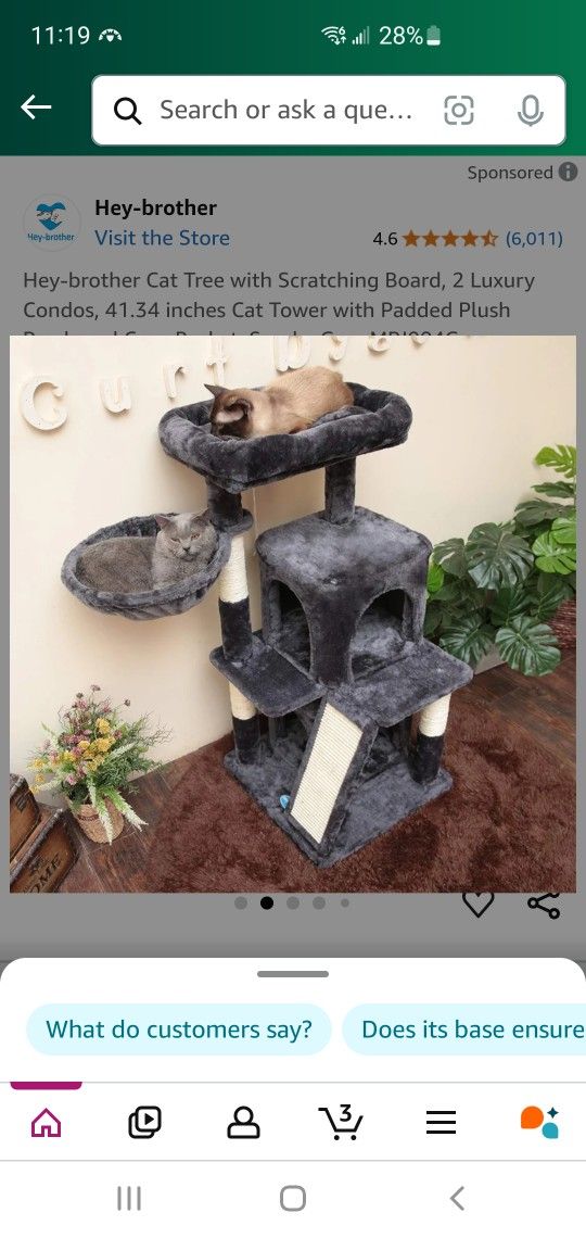 Hey Bro Cat Tree Tower Plush Cushion With 2 Condos