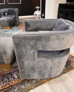 Set of 2 Grey Chairs and 2 foot stools