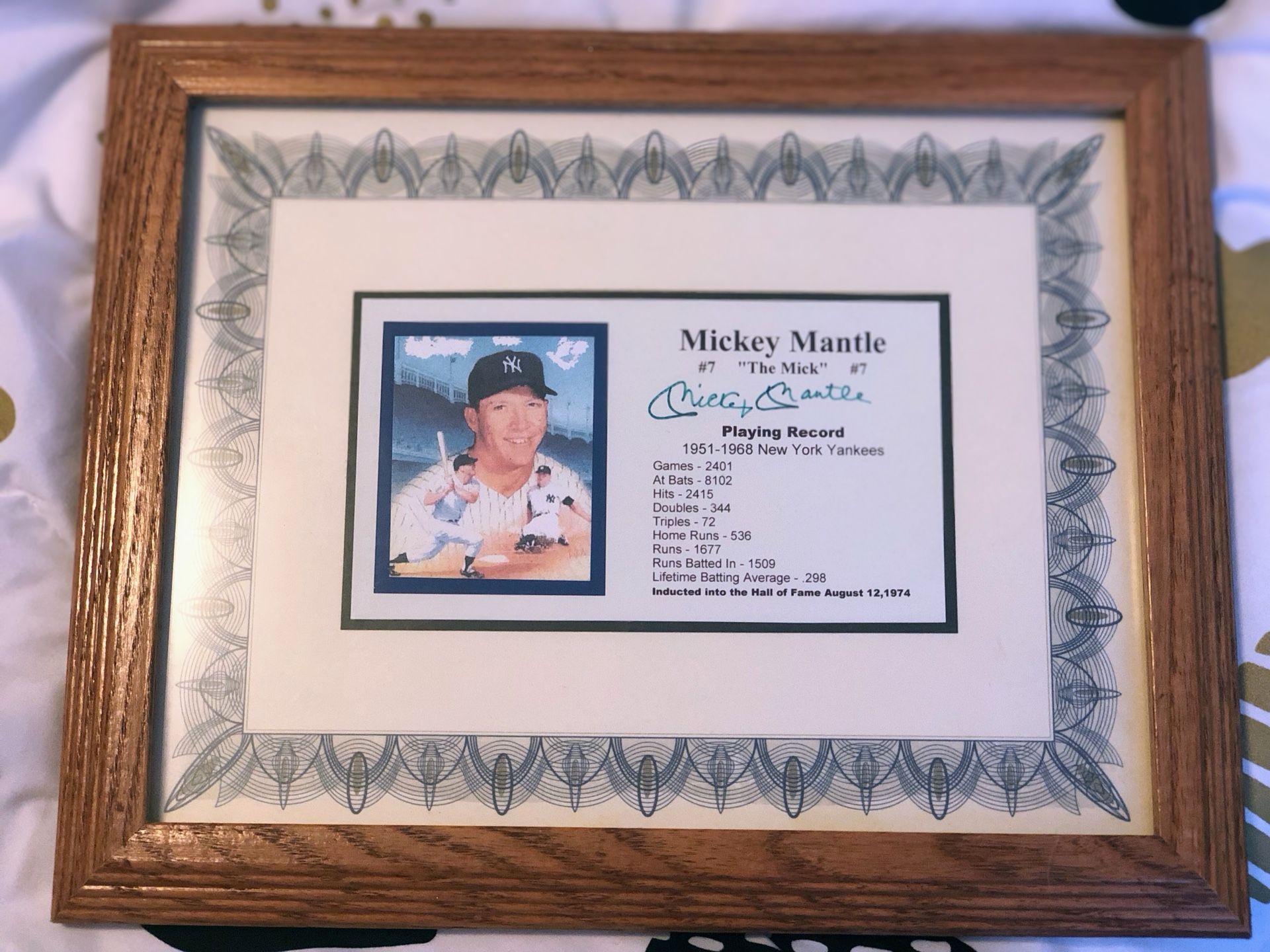 Mickey Mantle Authentic Signed Framed Photo