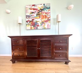 Exquisite Buffet / Sideboard / Media Stand; Large, Solid Wood, Louvered Doors #SecondhandSaga