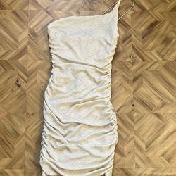Half Shoulder Dress Glitter White 