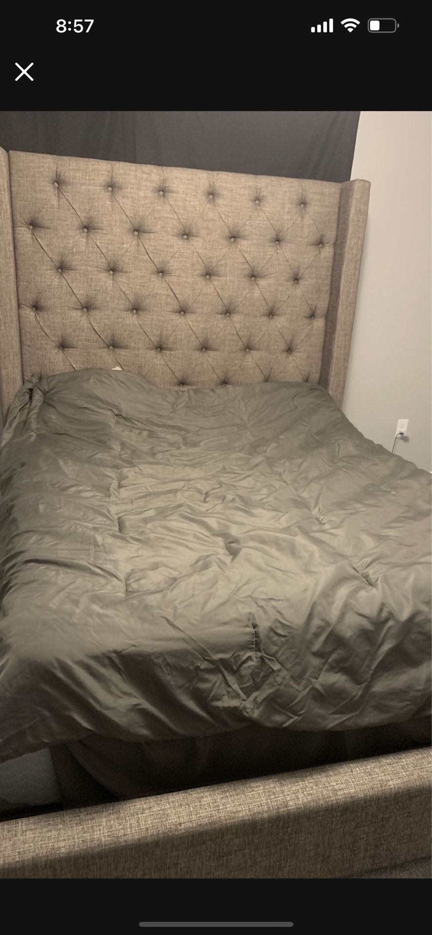 Luxury Gray Bed, Box Spring, & Mattress