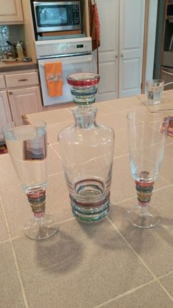 Decanter, and matching glasses.