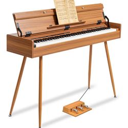Modern Digital Piano with Stand – Weighted Keys, Mid-Century Style, Triple Pedal