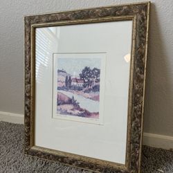 Framed Artwork Vintage style house cottage gold painting (read description)