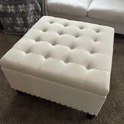 Large Beige Tufted Ottoman 