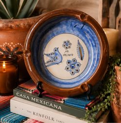 Vintage dish Tonala Mexico Hand Painted Pottery Blue Bird Puerto Vallarta