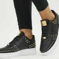 Nike Air Force 1 07 XX GOLD Studded Black White AR0639 001 Women's 8.5 Shoes