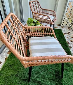 Rattan Wicker Patio Chair Set with Ottoman