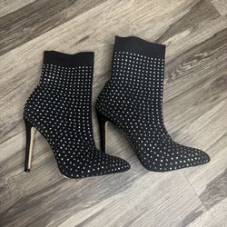 Catherine Malandrino Black Heeled Boots with Silver Studs