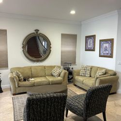 Living room Set: Love Seat, 3 Seat Couch, 2 Accent Chairs And One Center Poof