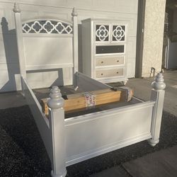 Beautiful Twin Size Bed Frame With Matching Chest/ Dresser- READ DESCRIPTION 