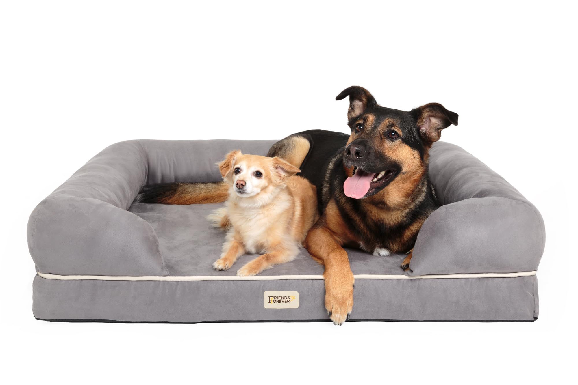 Friends Forever XX-Large Dog Bed, Orthopedic Dog Sofa Memory Foam Mattress, Calming Dog Couch Bed, Wall Rim Pillow, Water Resistant Liner, Washable Co