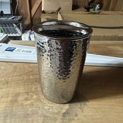 Glossy Silver Hammered Metal Toothbrush Holder
