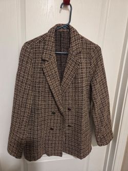 Brown Tweed Double-Breasted Blazer