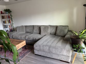 Grey Corduroy L-Shape Sectional Sofa