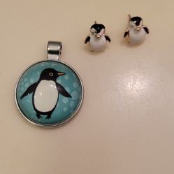 Penguin Pendant & Betsey Johnson Earrings 